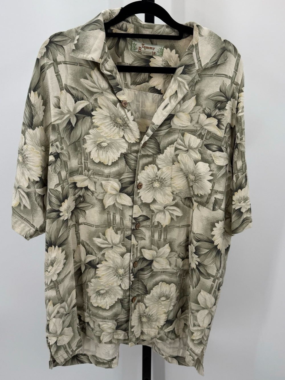 Tommy Bahama Floral Silk Shirt in Green & White Small